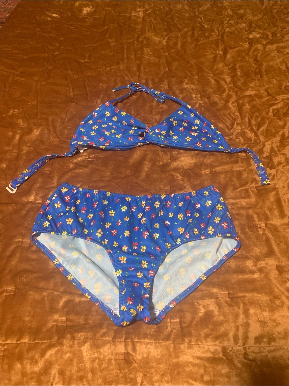 Vintage Blue Floral 70's  Two-Piece Bikini Set
